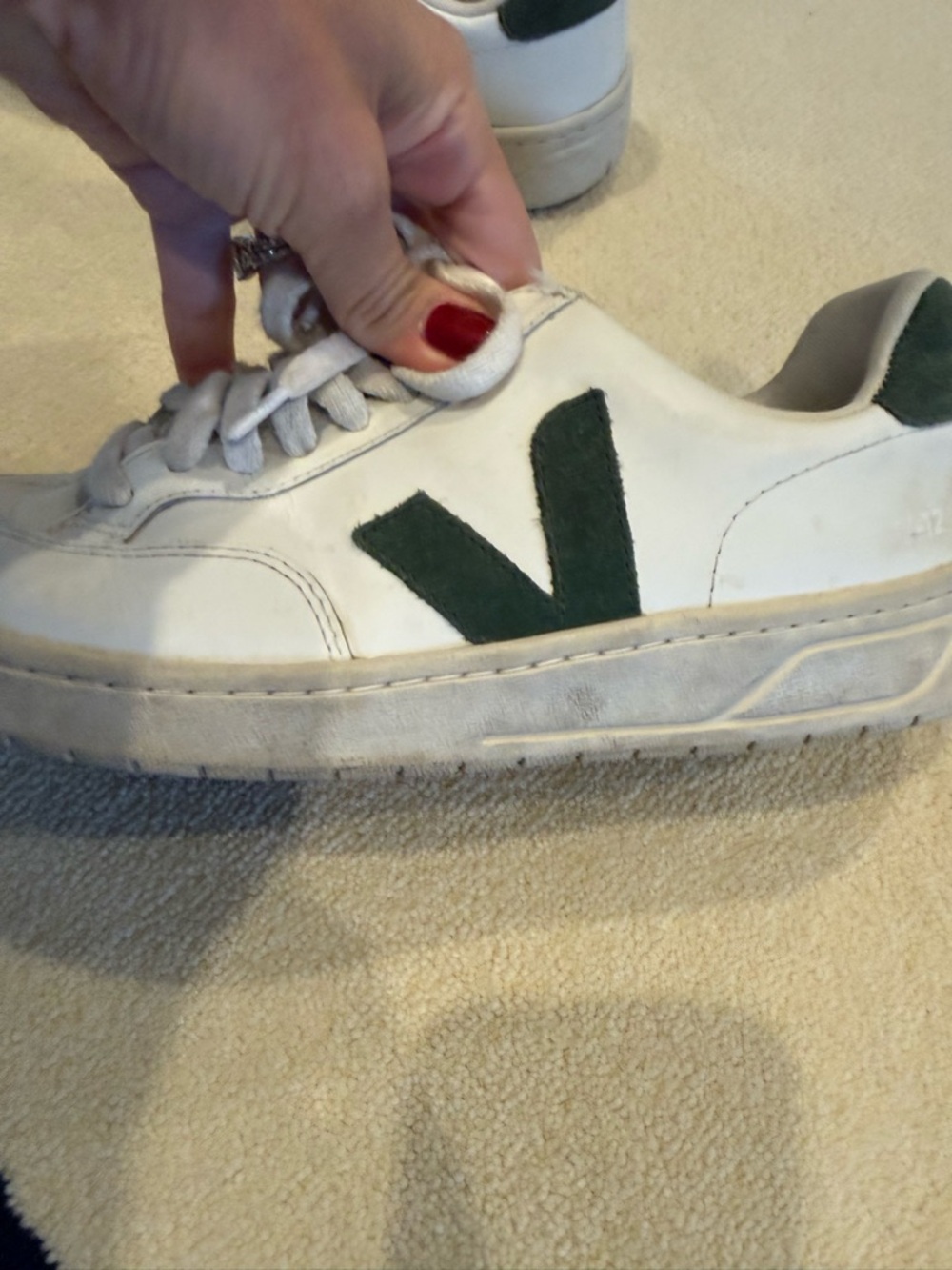 Veja White Leather Low-Top Sneakers with Dark Green V